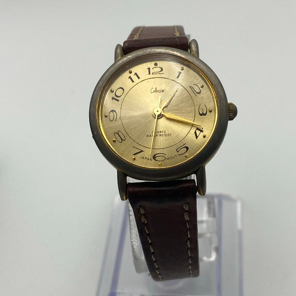 Elegant Collezio Ladies Quartz Watch - Gold Dial & Brown Leather Strap